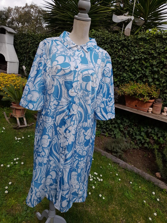 Vestaglia chic vintage floreale bianco blu donna … - image 9