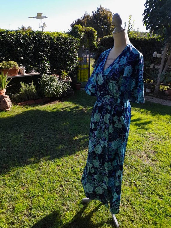 Dressing gown vintage diva Hollywood 70s flowers … - image 10