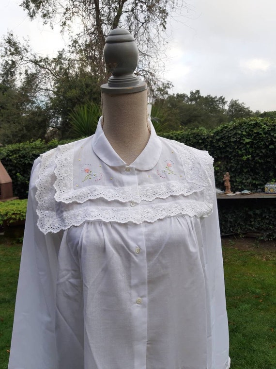 Nightgown white gown vintage cotton linen grandma'