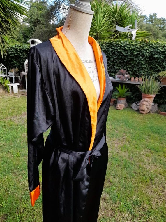 Kimono Robe vintage satin 80s unisex orange black kim… Gem