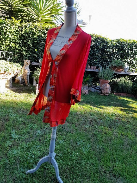Red robe kimono style short lingerie jacket gift … - image 6