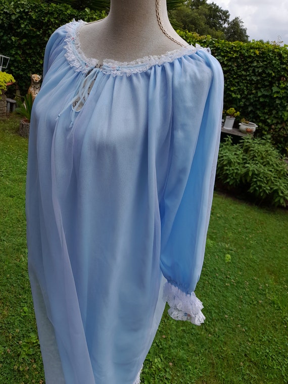 Vintage 50s nightgown tulle chiffon light blue ni… - image 5