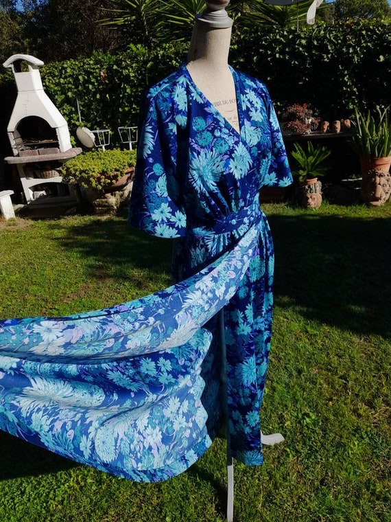 Dressing gown vintage diva Hollywood 70s flowers … - image 4