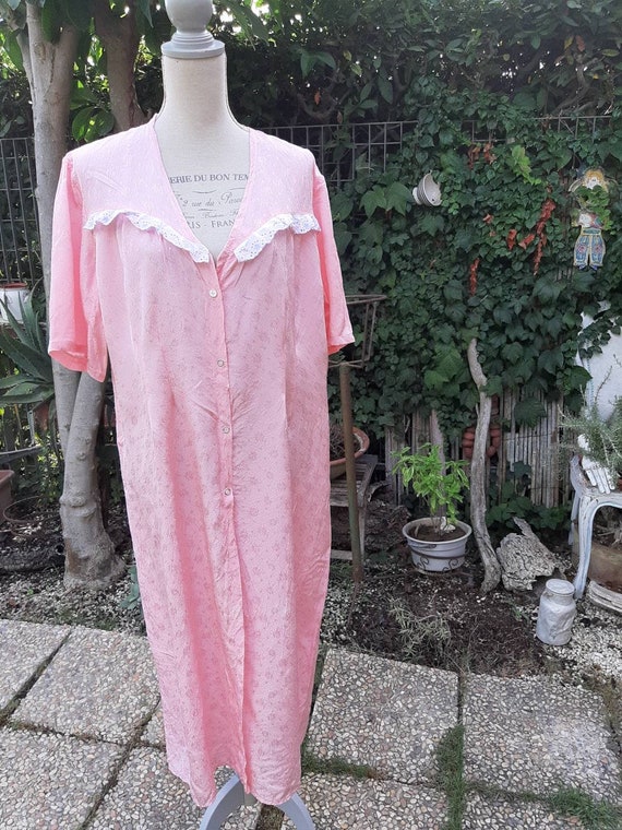 Shabby chic vintage robe 50s pink damask flowers … - image 3