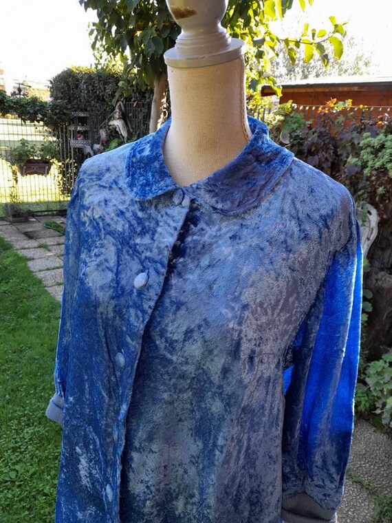 Blue velvet dressing gown chic duster vintage wom… - image 5