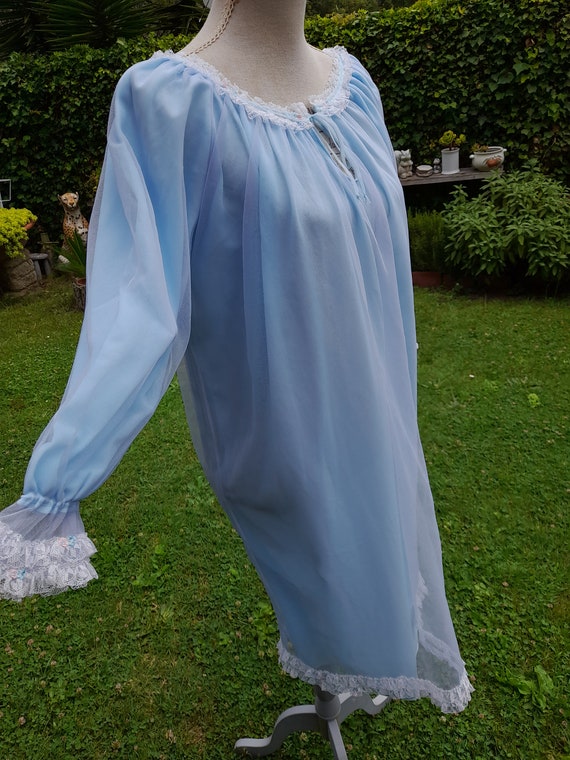 Vintage 50s nightgown tulle chiffon light blue ni… - image 3