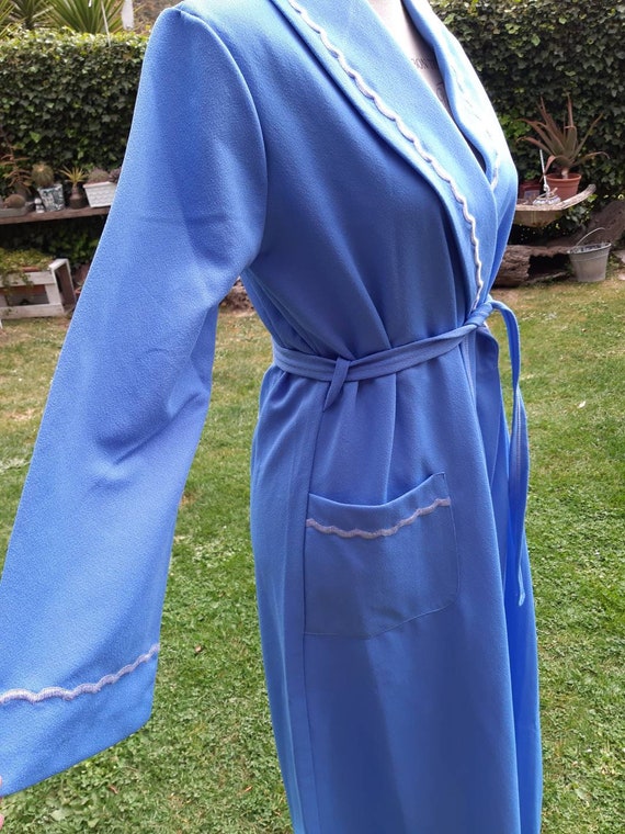 Dressing gown shabby chic vintage 70s antique blu… - image 5