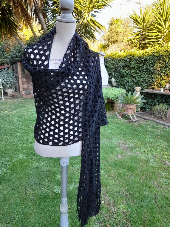 Large scarf shawl black shawl 60s vintage Shawl b… - image 5