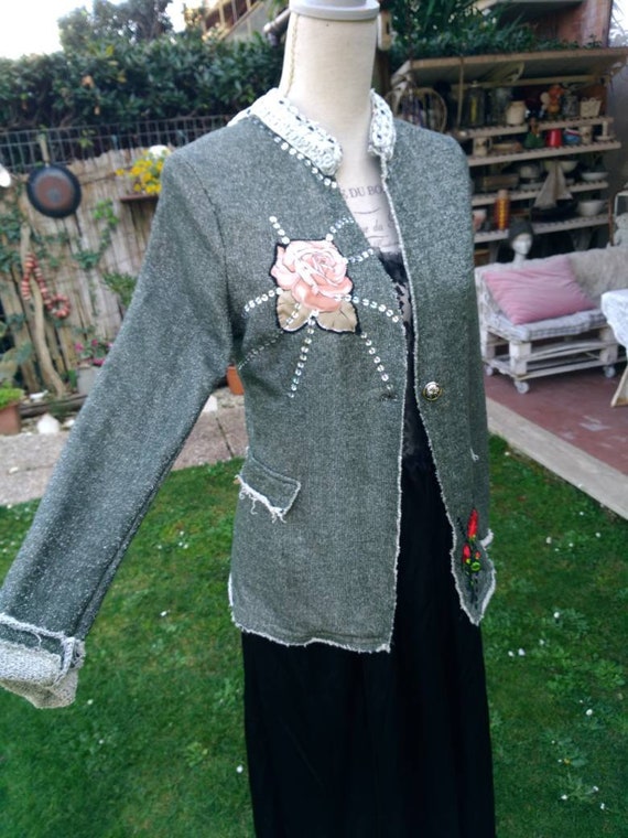Vintage Jacket woman silver lurex blazer Shag woma