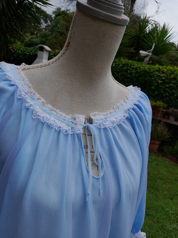 Vintage 50s nightgown tulle chiffon light blue ni… - image 2