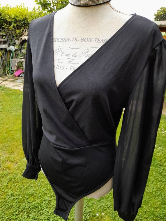 Sensual body shirt black body elegant sleeves chi… - image 5