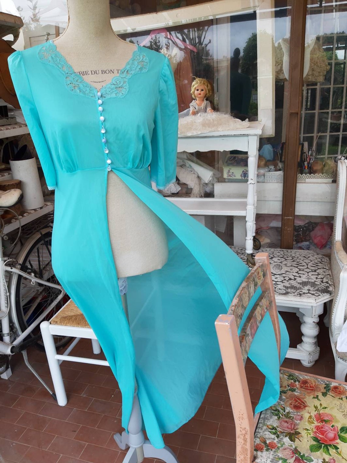 Shabby Chic Elegant Dressing Gown VINTAGE Water Turquoise Chic Etsy