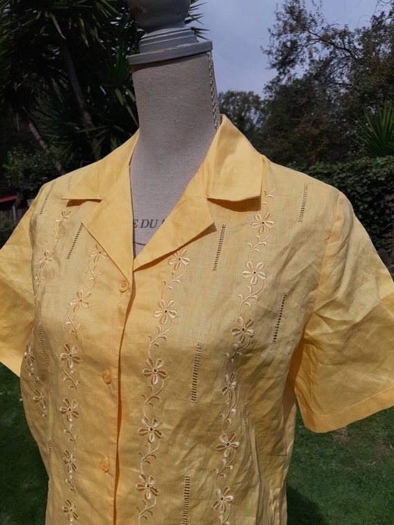 Vintage 70s yellow casacchina shirt natural linen… - image 4