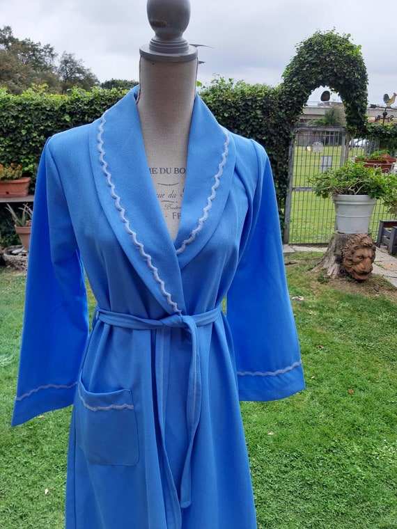 Dressing gown shabby chic vintage 70s antique blu… - image 9