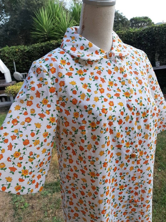 Vintage dressing gown 60s flowers orange yellow d… - image 2