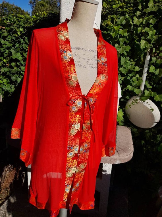 Red robe kimono style short lingerie jacket gift … - image 2