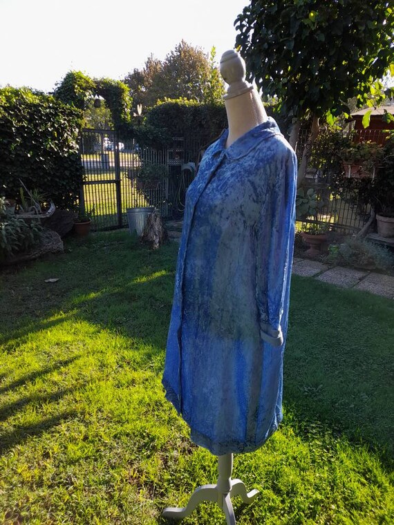Blue velvet dressing gown chic duster vintage wom… - image 8