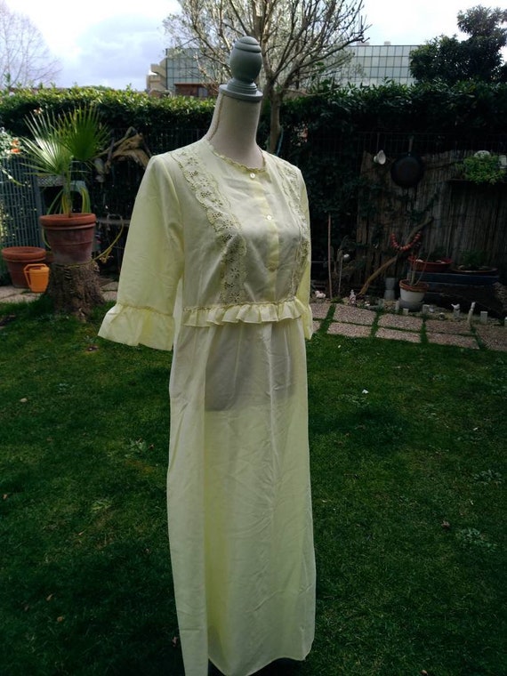 Shabby chic vintage yellow wedding nightgown Yell… - image 4