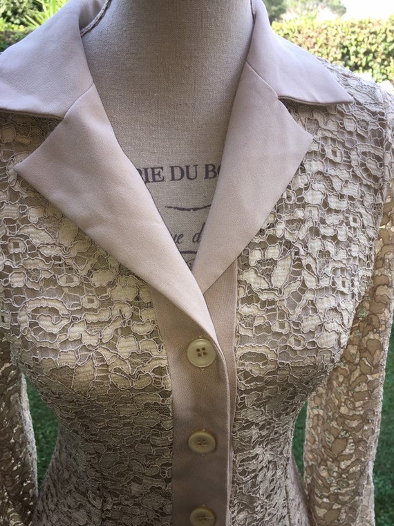 Shirt blouse woman lace nude look vintage 70s bei… - image 2