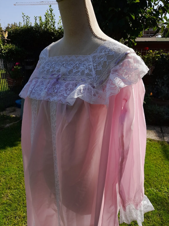 Vintage antique pink bride nightgown ruffle shabb… - image 4