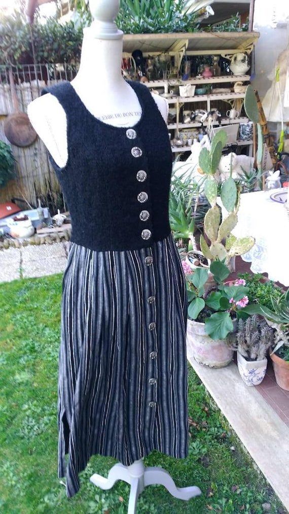 Tyrolean Dress Vintage Costume 70s Black Gray Dress Germany - Etsy