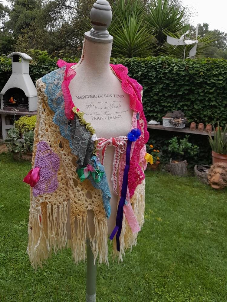 estilo hippie chal arco iris crochet - Etsy España