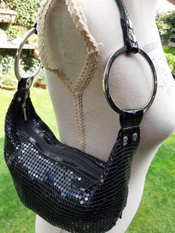 Vintage black satin Handbag shoulder bag 80s
