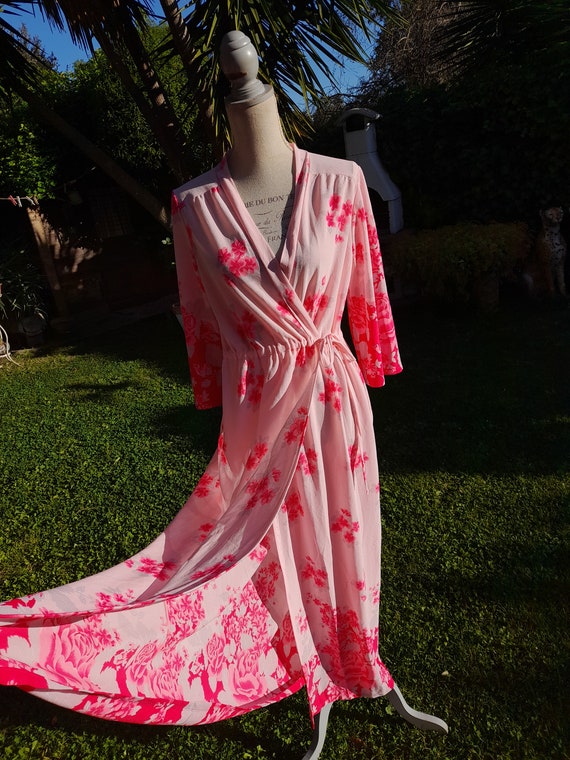 Vestaglia 70s da diva vintage rosa floreale psiche