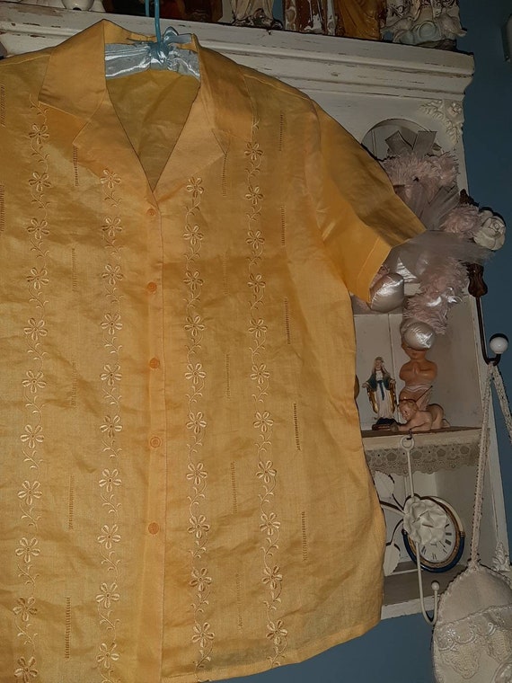 Vintage 70s yellow casacchina shirt natural linen… - image 9