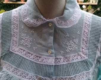 Camicia da notte sconto!vintage celeste biancheria della nonna 50s pura lana made in Italy nightgown sky vintage prezioso ricamo