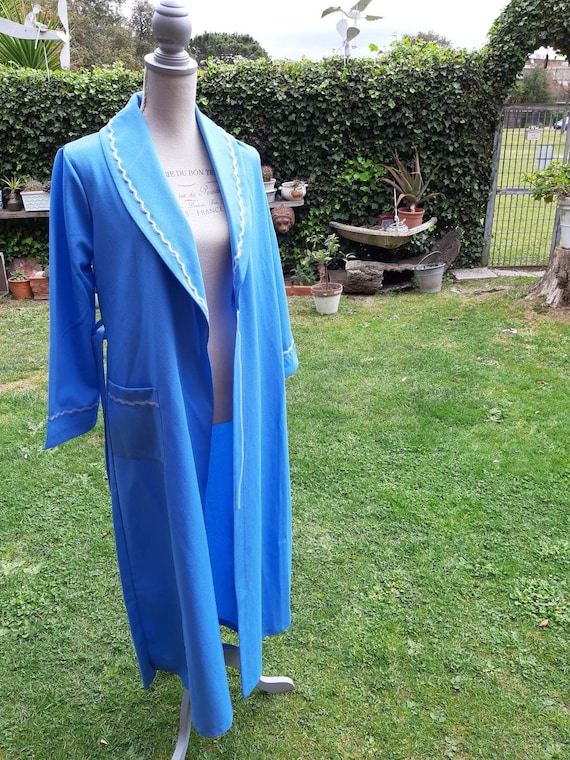 Dressing gown shabby chic vintage 70s antique blu… - image 10