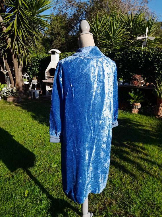 Blue velvet dressing gown chic duster vintage wom… - image 9