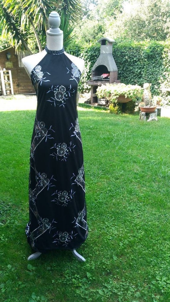 Vintage mermaid dress evening black tulle sequins 