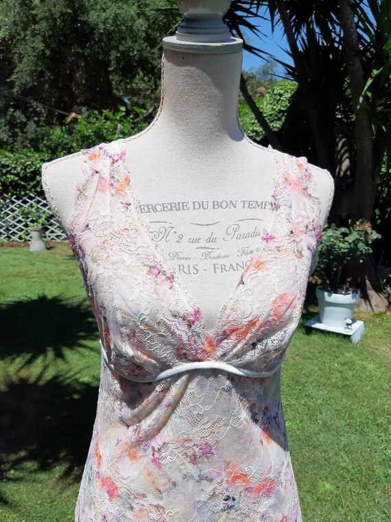 Nightgown floral tulle vintage yellow pink chic NI