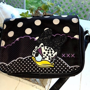 Vintage Tasche Tasche Frau Daisy Ente ökologisches Leder schwarz 90er Jahre Tasche Reißverschluss Comic Tasche süße Frau Disney Tasche original