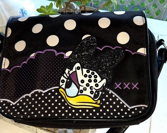 Vintage bag bag woman Daisy duck ecological leather black 90s bag zip comic bag cute woman Disney bag original