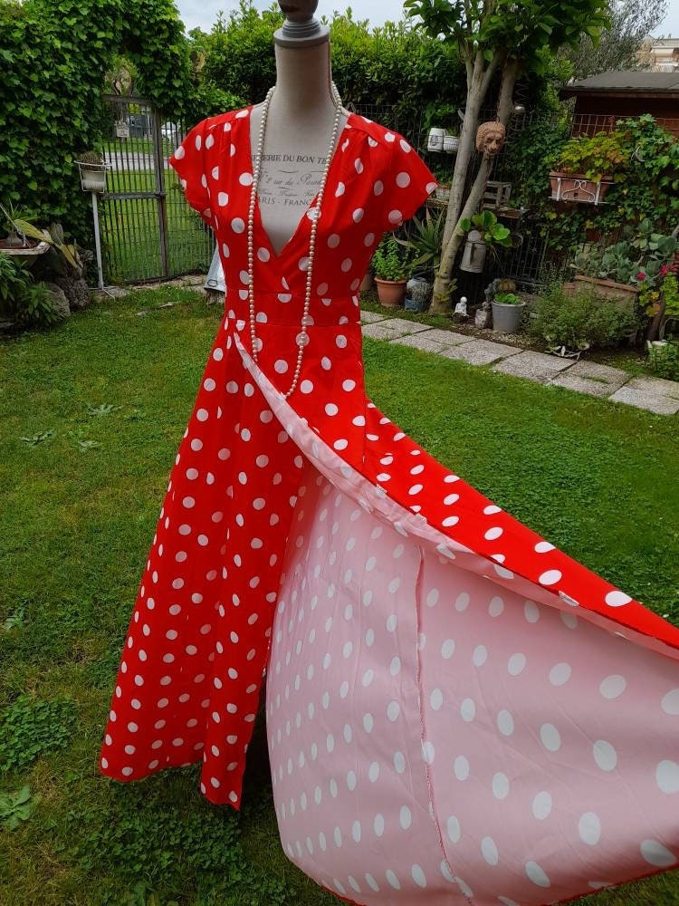 Red Dress With White Polka Dots Vintage 90s Delicate Romantic