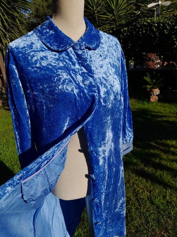 Blue velvet dressing gown chic duster vintage wom… - image 3