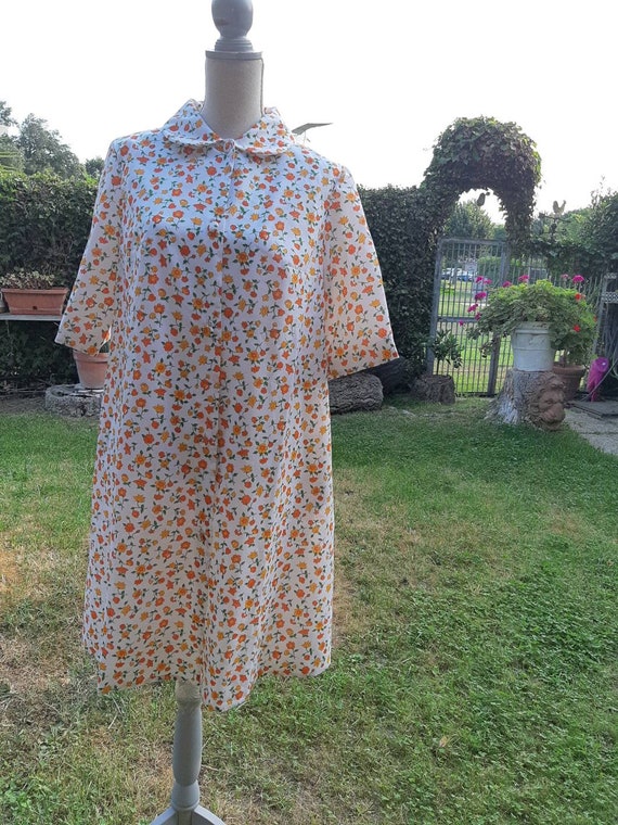 Vintage dressing gown 60s flowers orange yellow d… - image 6