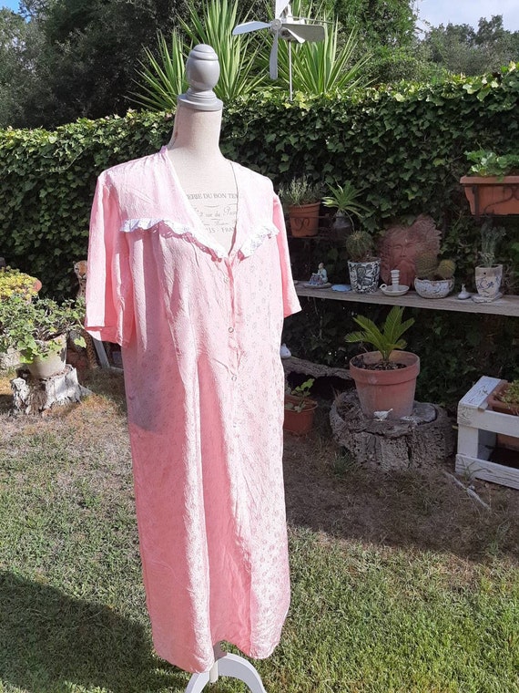 Shabby chic vintage robe 50s pink damask flowers … - image 7