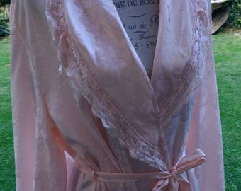 Vestaglia shabby chic vintage salmone damascato fiori damasco lucido sposa wedding chic dressing gown chic woman lingerie di lusso