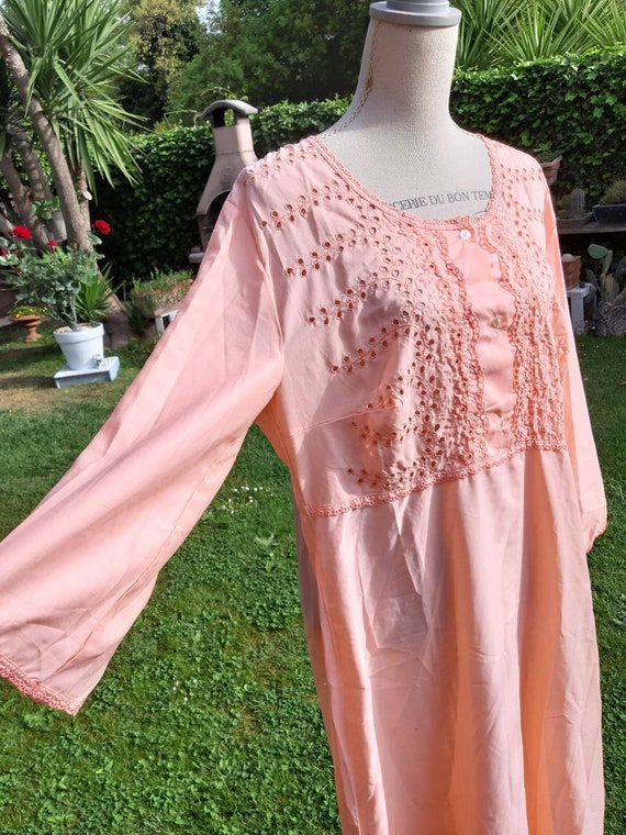 Vintage orange nightdress sensual openwork lace 7… - image 2