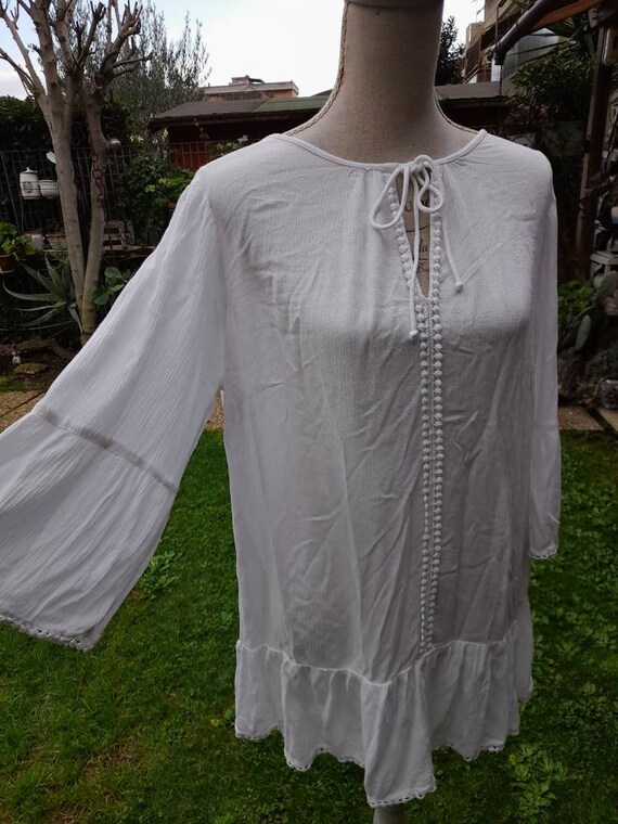 Shirt woman blouse white cotton boho chic jacket … - image 2