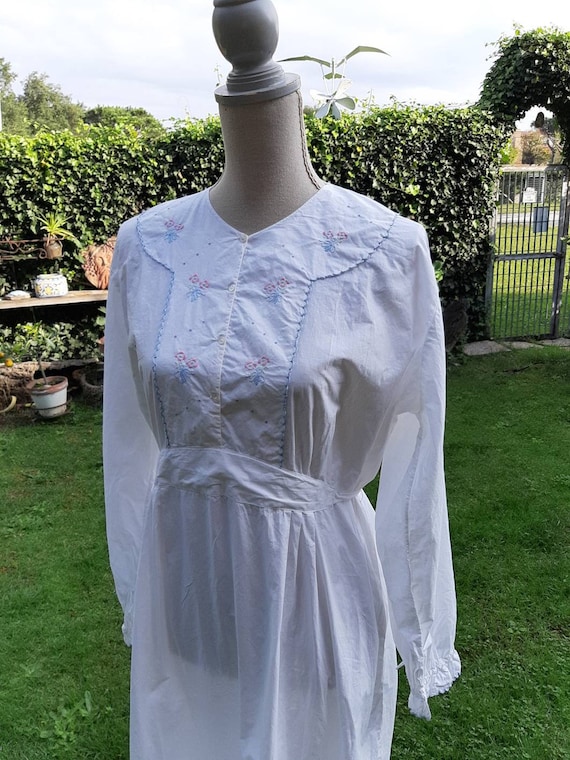 Nightgown vintage cotton natural cotton hand-embro
