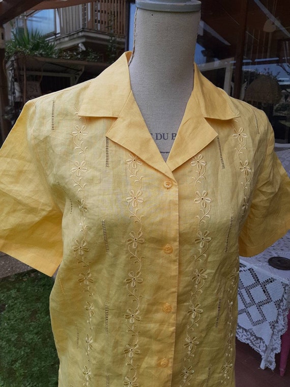 Vintage 70s yellow casacchina shirt natural linen… - image 10