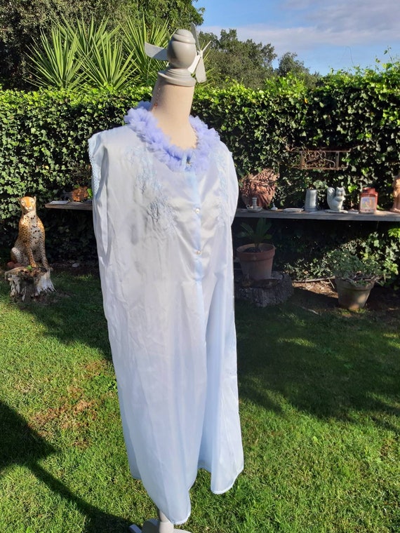 Vintage nightdress 40s light blue sky nightgown w… - image 5