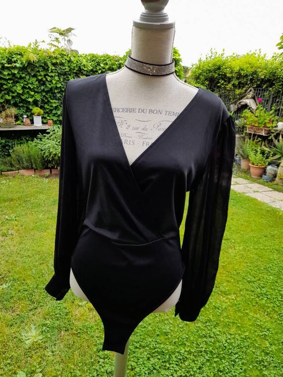 Sensual body shirt black body elegant sleeves chi… - image 4