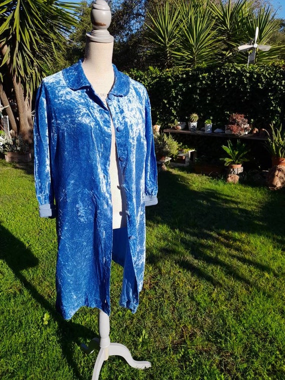 Blue velvet dressing gown chic duster vintage wom… - image 10