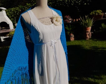 Vestito bianco e scialle turchese vestito bianco chic vintage 90s sensuale cerimonia party chic con scialle avvolgente