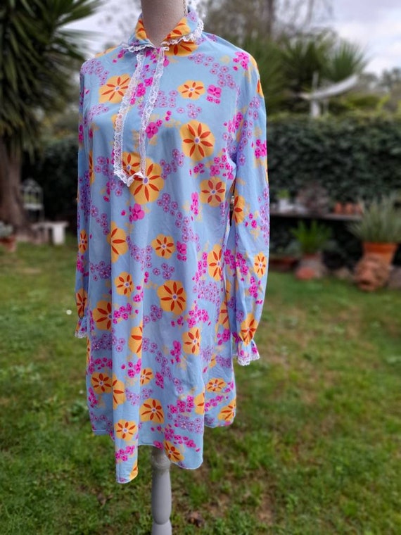 Vintage 70s short nightdress psychedelic chic flo… - image 9